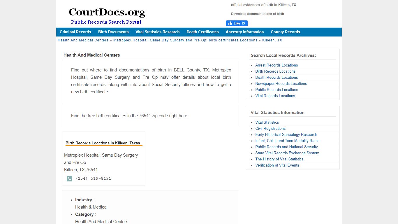 Killeen, TX Birth Certificates - Metroplex Hospital, Same Day Surgery ...